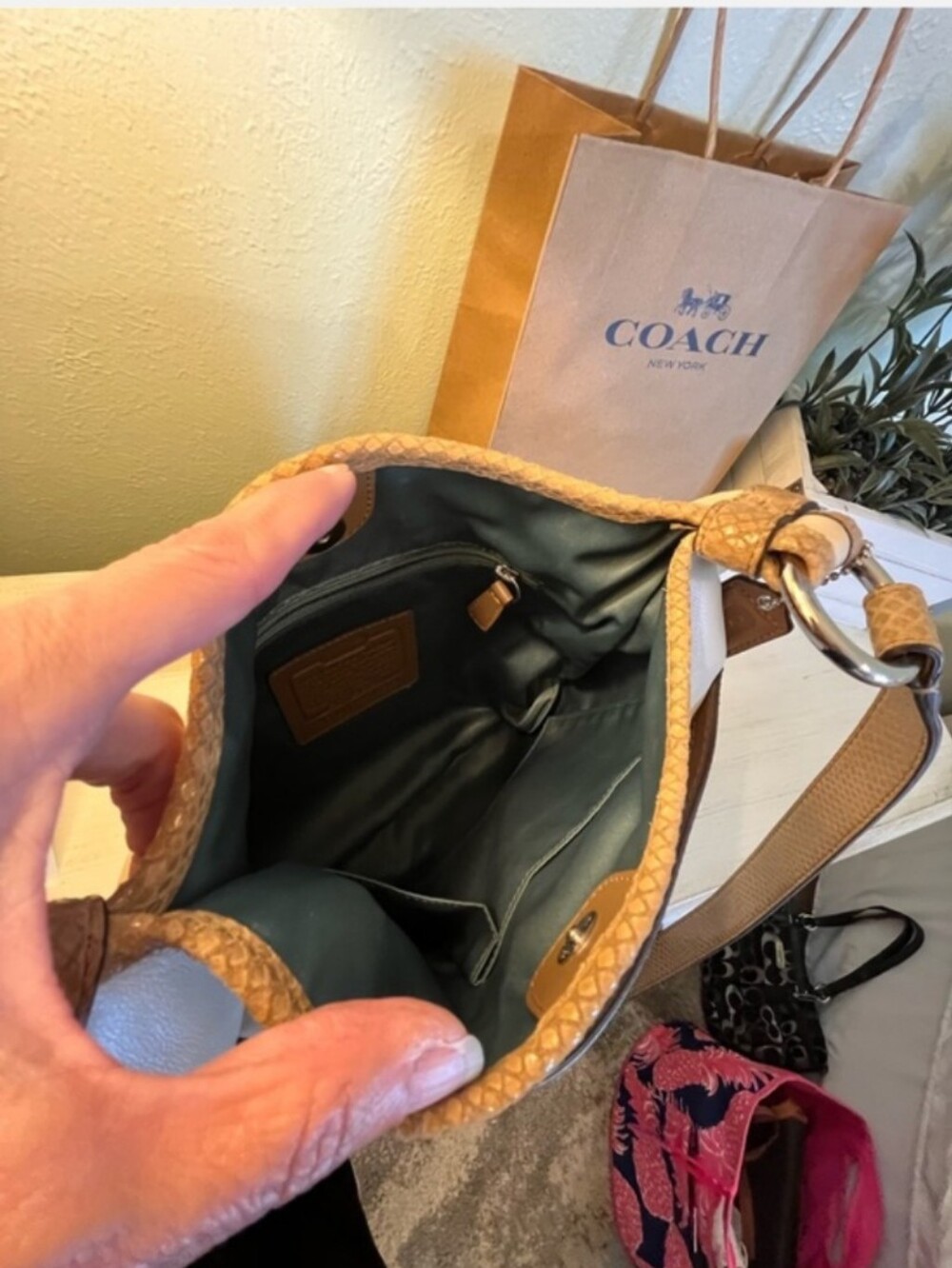 Coach Penelope Crossbody Bag Leather Sandstone with Snakeskin Trim F16533 NWOT - Picture 6 of 13